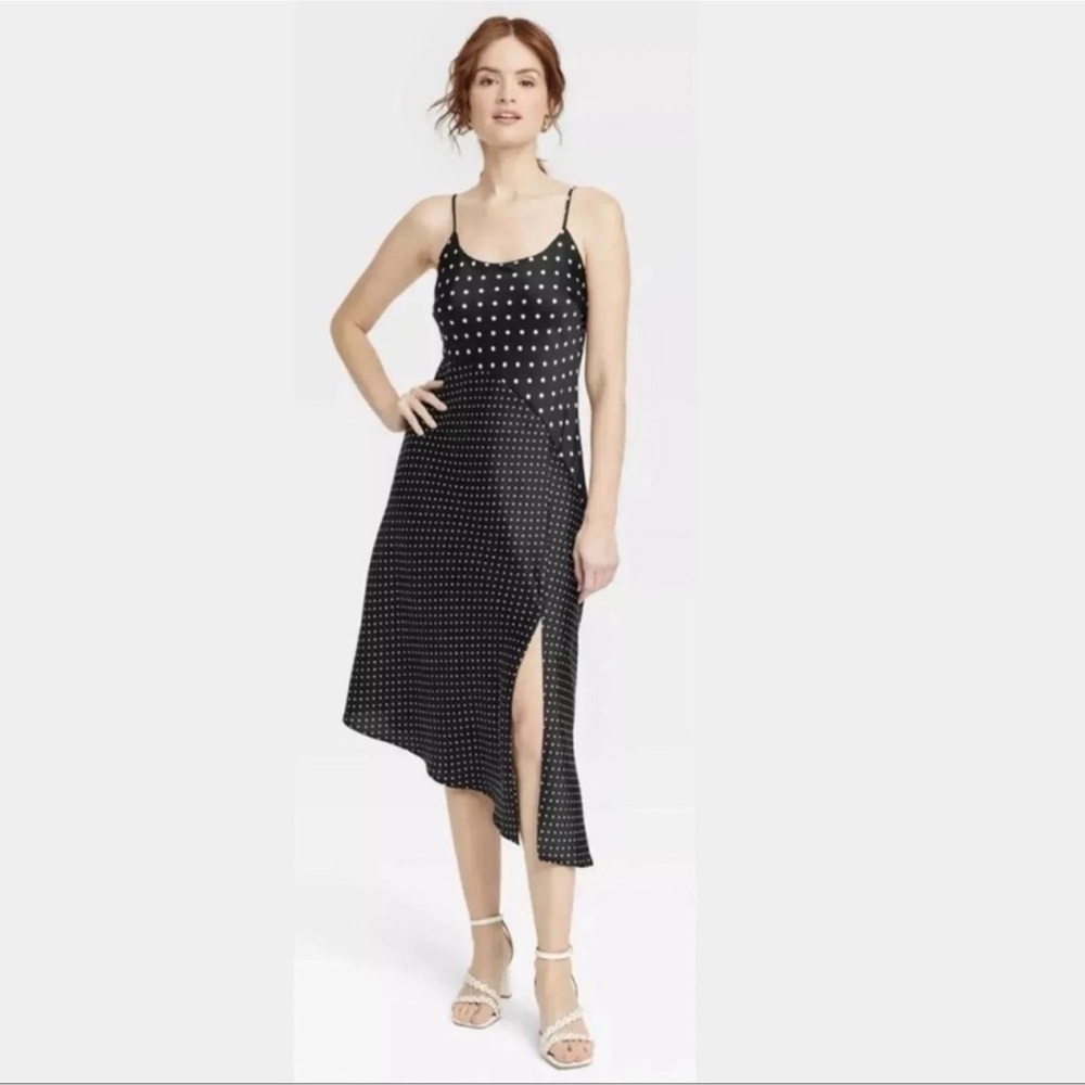 a new day Black Dress with White Dots